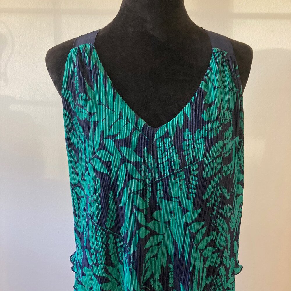Banana Republic blue and green floral jungle pleated chiffon dress